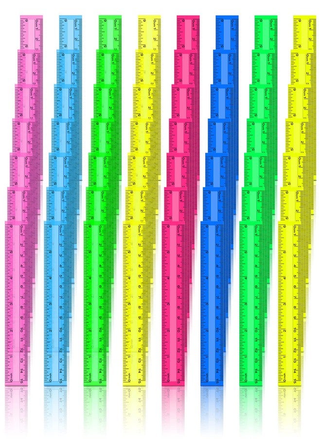 Harloon 288 Pack Clear Color Plastic Rulers 6 Inch Transparent Colorful Ruler with Inches and Centimeters 8 Colors Metric Bulk for Kids School Home Office - Image 1