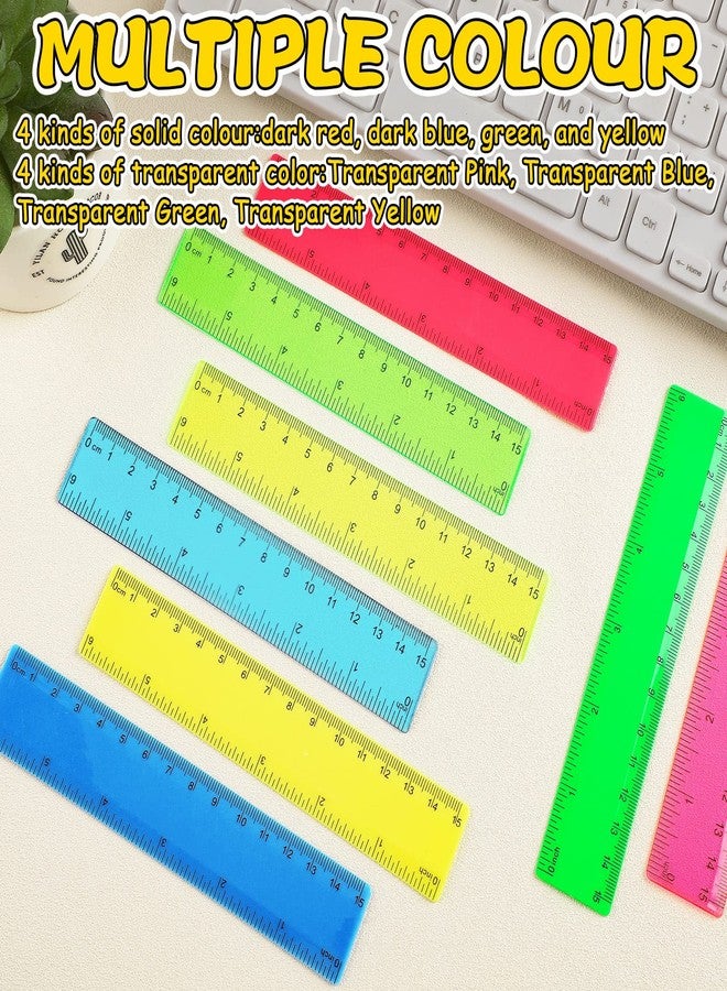 Harloon 288 Pack Clear Color Plastic Rulers 6 Inch Transparent Colorful Ruler with Inches and Centimeters 8 Colors Metric Bulk for Kids School Home Office - Image 4