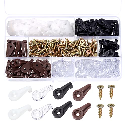 Tanstic 240Pcs Glass Retainer Clips Kit, 4 Colors 4mm Cabinet Glass Clips, Cabinet Door Retainer Clips, Plastic Mirror Clips with Screws for Fixing Glass Cabinet Doors(White/Transparent/Brown/Black) - Image 1