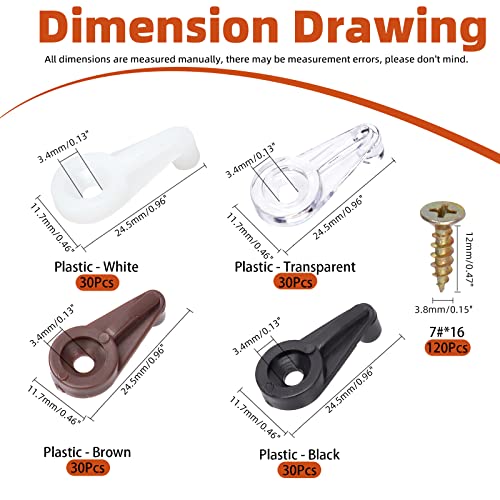Tanstic 240Pcs Glass Retainer Clips Kit, 4 Colors 4mm Cabinet Glass Clips, Cabinet Door Retainer Clips, Plastic Mirror Clips with Screws for Fixing Glass Cabinet Doors(White/Transparent/Brown/Black) - Image 2
