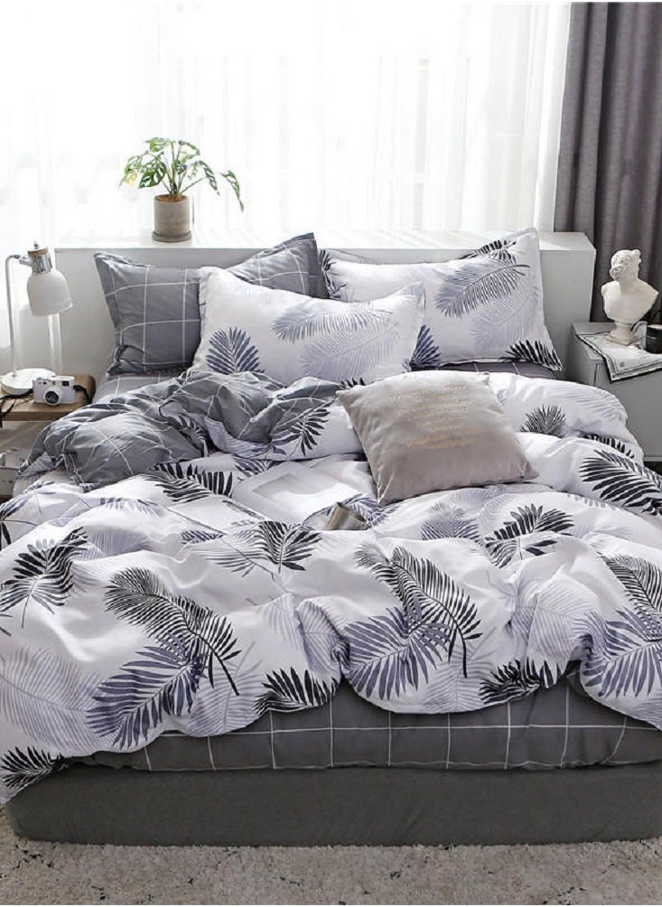 Sharpdo مجموعة ملابس سرير مكونة من 4 قطع مجموعة ملاءات مجموعة لحاف قطن فاخر وميكروفايبر ناعم مع 1 غطاء لحاف و1 ملاءة مسطحة و2 غطاء وسادة حجم كينج 2.2م (220*240 سم) - Image 1