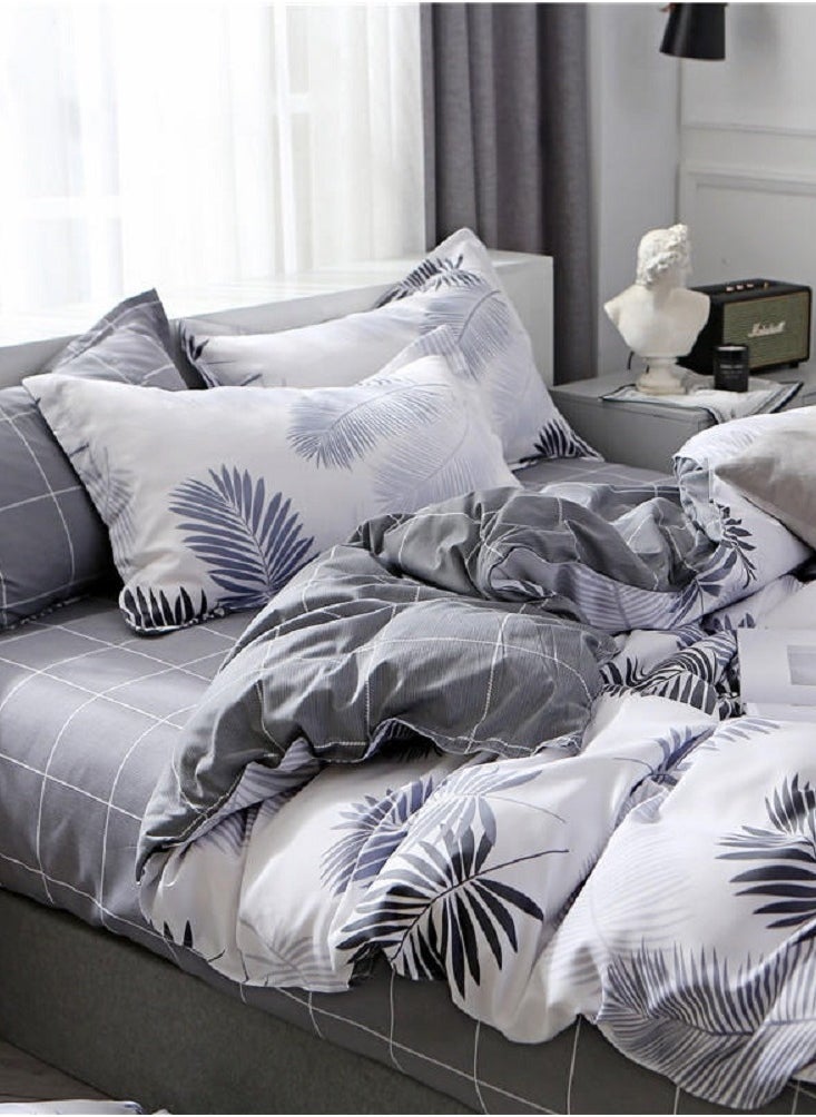 Sharpdo مجموعة ملابس سرير مكونة من 4 قطع مجموعة ملاءات مجموعة لحاف قطن فاخر وميكروفايبر ناعم مع 1 غطاء لحاف و1 ملاءة مسطحة و2 غطاء وسادة حجم كينج 2.2م (220*240 سم) - Image 3