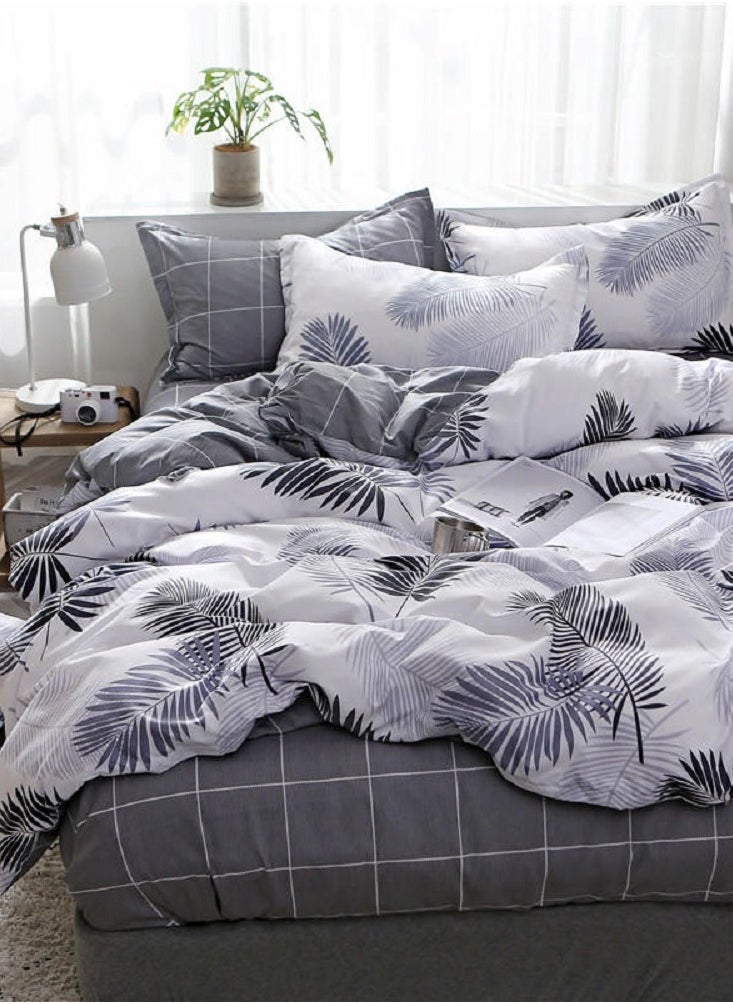 Sharpdo مجموعة ملابس سرير مكونة من 4 قطع مجموعة ملاءات مجموعة لحاف قطن فاخر وميكروفايبر ناعم مع 1 غطاء لحاف و1 ملاءة مسطحة و2 غطاء وسادة حجم كينج 2.2م (220*240 سم) - Image 5