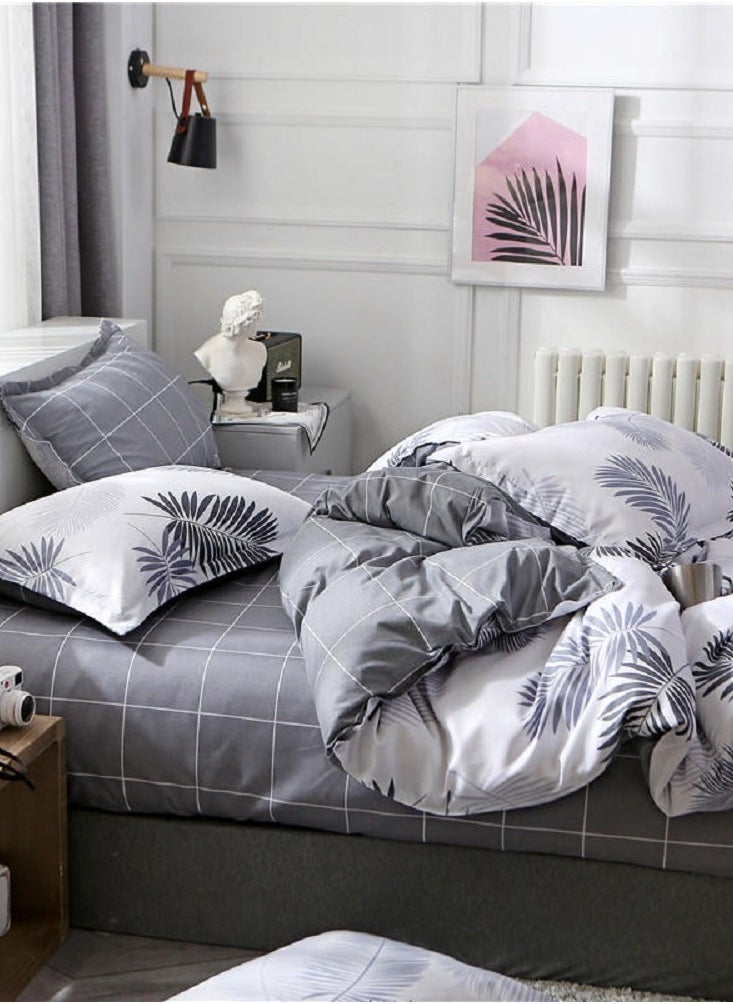 Sharpdo مجموعة ملابس سرير مكونة من 4 قطع مجموعة ملاءات مجموعة لحاف قطن فاخر وميكروفايبر ناعم مع 1 غطاء لحاف و1 ملاءة مسطحة و2 غطاء وسادة حجم كينج 2.2م (220*240 سم) - Image 4