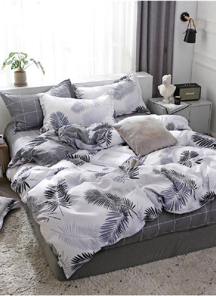 Sharpdo مجموعة ملابس سرير مكونة من 4 قطع مجموعة ملاءات مجموعة لحاف قطن فاخر وميكروفايبر ناعم مع 1 غطاء لحاف و1 ملاءة مسطحة و2 غطاء وسادة حجم كينج 2.2م (220*240 سم) - Image 2