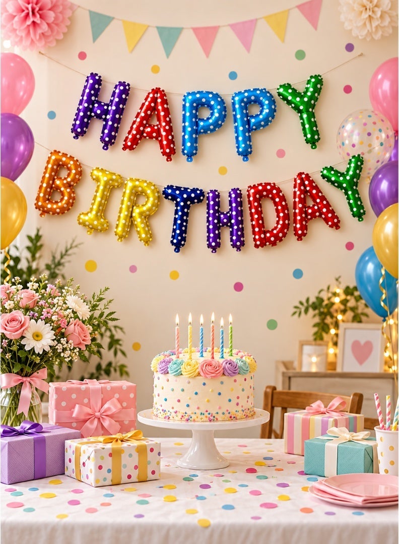 ITALO Happy Birthday Foil Letter Balloon Banner Set, 13 Pieces, 16-Inch Party Decoration | Multicolour - Image 1