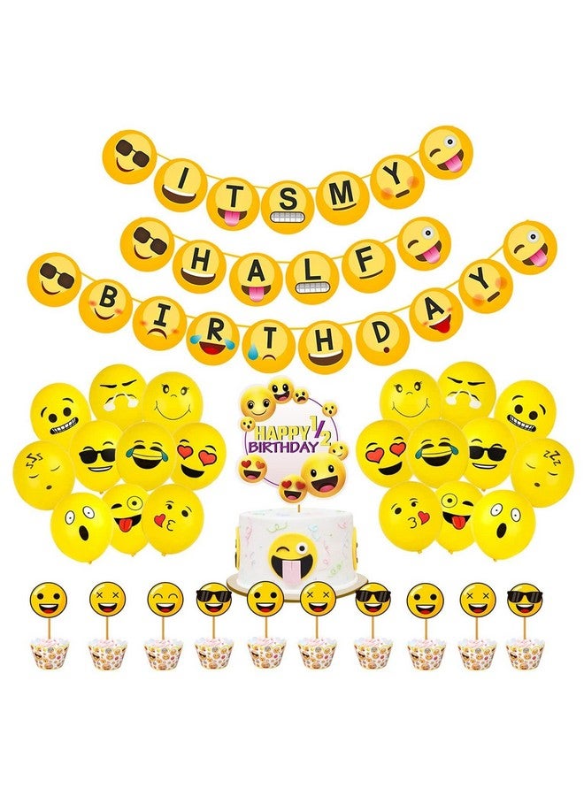 Party Propz Emoji Theme Half Birthday Decoration- Set of 52Pcs, Smiley Birthday Theme For Kids | Smiley Balloons for Birthday Decoration | Half Birthday Decoration For Baby Boy | Emoji Theme Birthday Decoration Kit - Image 1