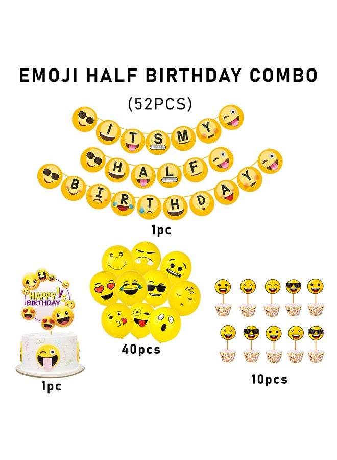 Party Propz Emoji Theme Half Birthday Decoration- Set of 52Pcs, Smiley Birthday Theme For Kids | Smiley Balloons for Birthday Decoration | Half Birthday Decoration For Baby Boy | Emoji Theme Birthday Decoration Kit - Image 2