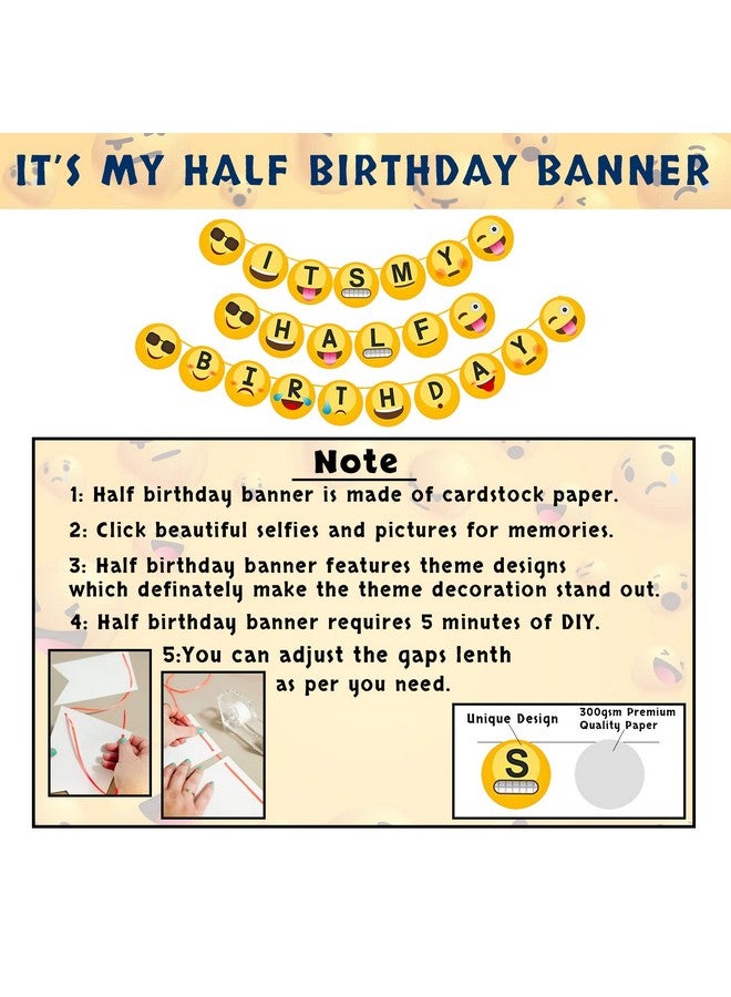 Party Propz Emoji Theme Half Birthday Decoration- Set of 52Pcs, Smiley Birthday Theme For Kids | Smiley Balloons for Birthday Decoration | Half Birthday Decoration For Baby Boy | Emoji Theme Birthday Decoration Kit - Image 3