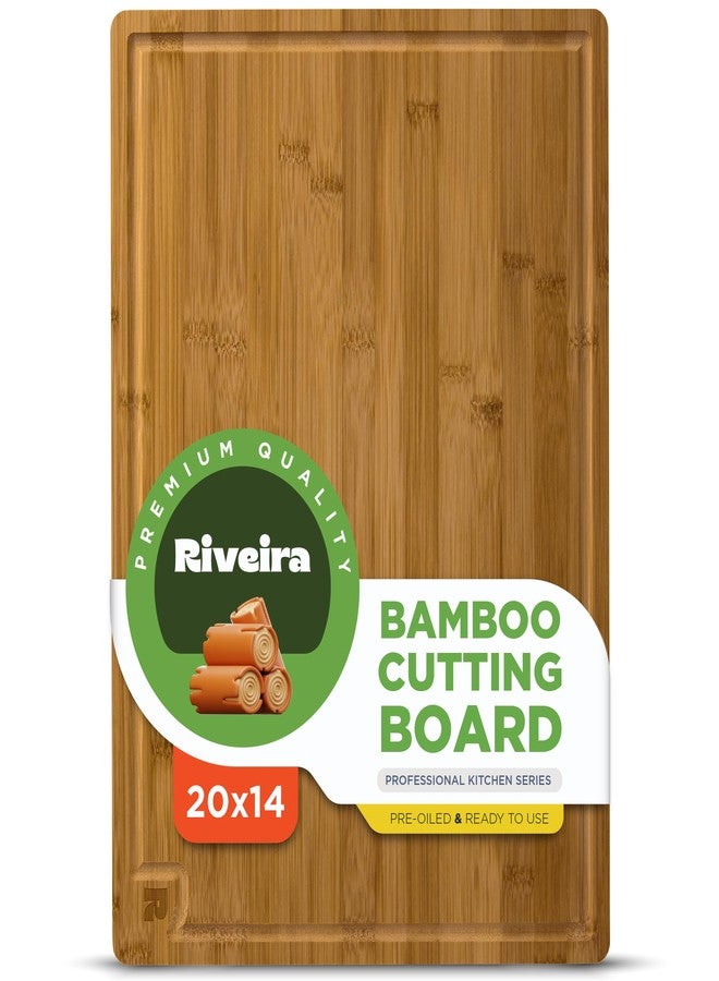 Riveira Brown Bamboo Wood Cutting Board – Gourmet Bamboo Grandeur: 20 x 14 Wooden Cutting Board – Wooden Cutting Boards For Kitchen Decorative – Innovative Juice Grooves Wooden Chopping Board - Image 1