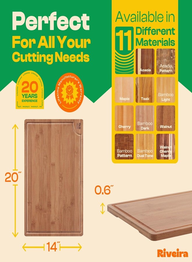 Riveira Brown Bamboo Wood Cutting Board – Gourmet Bamboo Grandeur: 20 x 14 Wooden Cutting Board – Wooden Cutting Boards For Kitchen Decorative – Innovative Juice Grooves Wooden Chopping Board - Image 2