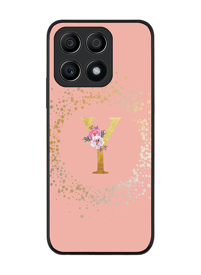 Stylizedd Rugged Black edge case for Honor X8A 4G Slim fit Soft Case Flexible Rubber Edges Anti Drop TPU Gel Thin Cover - Custom Monogram Initial Letter Floral Pattern Alphabet - Y (Rose Pink) - Image 1