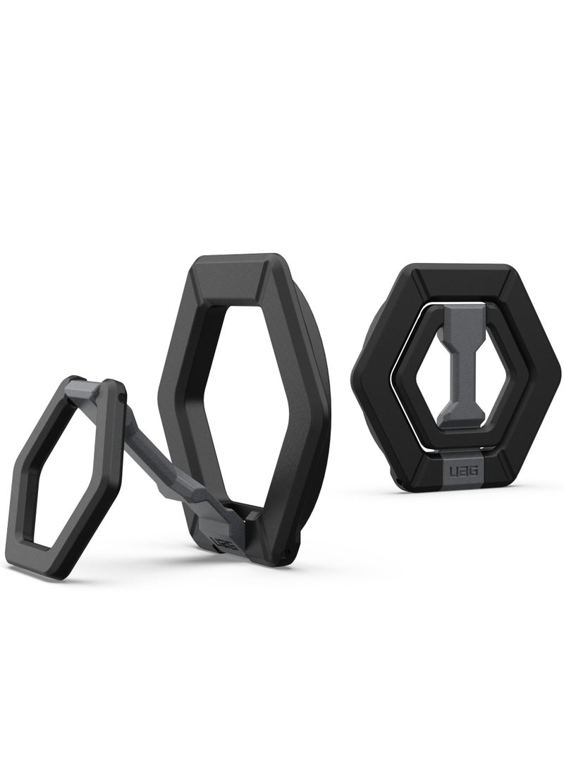 Urban Armor Gear UAG MagSafe Ring Grip Stand Magnetic Phone Holder Grip with 360 Degree Rotation Adjustable Kickstand for iPhone 15 / 14/13/12 series and MagSafe Compatible Case - Black | Silver  - Image 1