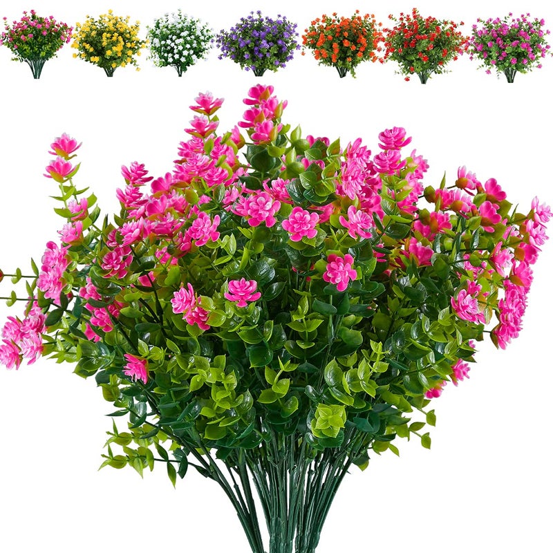 JOYGAR 24 Bundles Artificial Flowers Fake Boxwood Shrubs UV Resistant No Fade Faux Greenery Faux Plastic Lotus for Home Garden Hanging Planter Indoor Outdoor Porch Patio Wedding DecorationPink