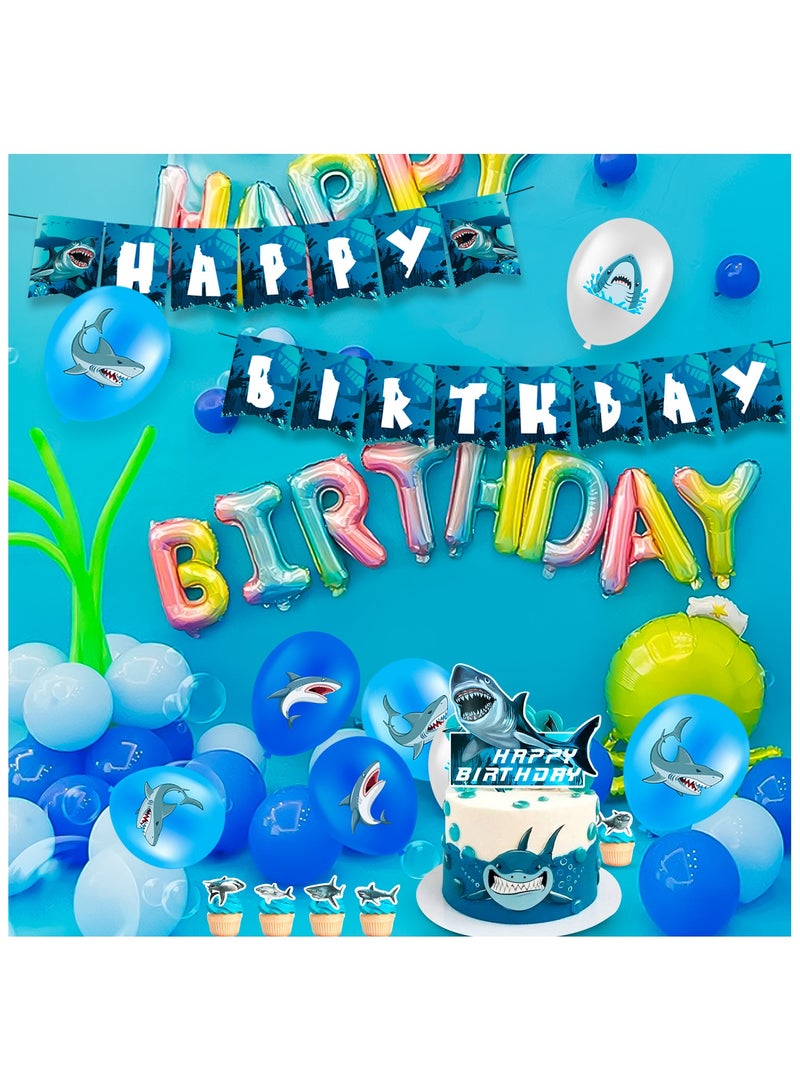 FRUITFUL PARTY Shark Birthday Party Decorations for 10 Guests, Shark Disposable Party Tableware Set Ocean Theme Plates Napkins Tablecloths Balloons Banner - Image 5