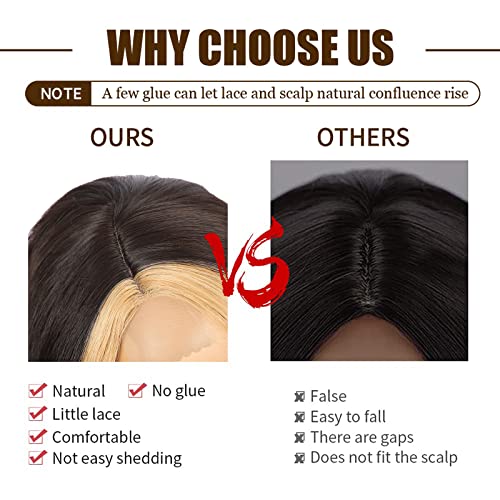 xccoco Long Wavy Wigs for Women Black Highlighted Wig Body Wave Synthetic Lace Wig 28inch Black Wig with Blonde Streaks Highlight Wig Heat Resistant Curly Wavy Side Part Wig - Image 5