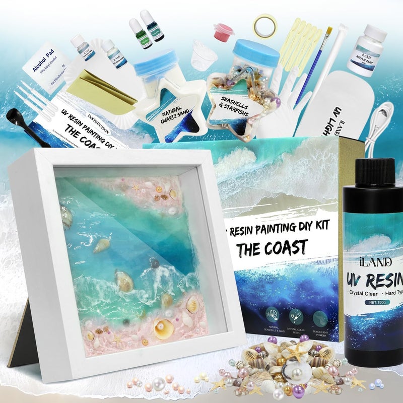 iland UV Resin Kit of Sea Crafts for Teens Creative Adults Arts and Crafts for Women Fun Beach Crafting Kit DIY Summer Costal Decor Project Set Artist Gifts for Teen Girls Fun Crafty Gifts for Mother - Image 1