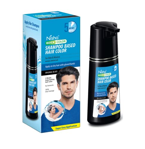 Nisha Quick Color Shampoo Hair Color Ammonia Free 100 Grey Coverage Long Lasting Colour Up to 5 Weeks Easy MessFree Use for Men Women Original Black 180ml - Image 1