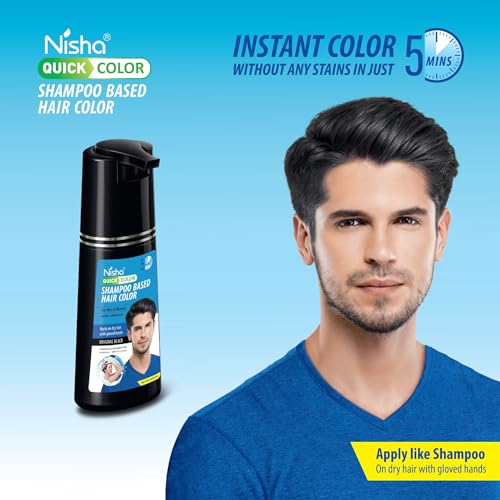 Nisha Quick Color Shampoo Hair Color Ammonia Free 100 Grey Coverage Long Lasting Colour Up to 5 Weeks Easy MessFree Use for Men Women Original Black 180ml - Image 3
