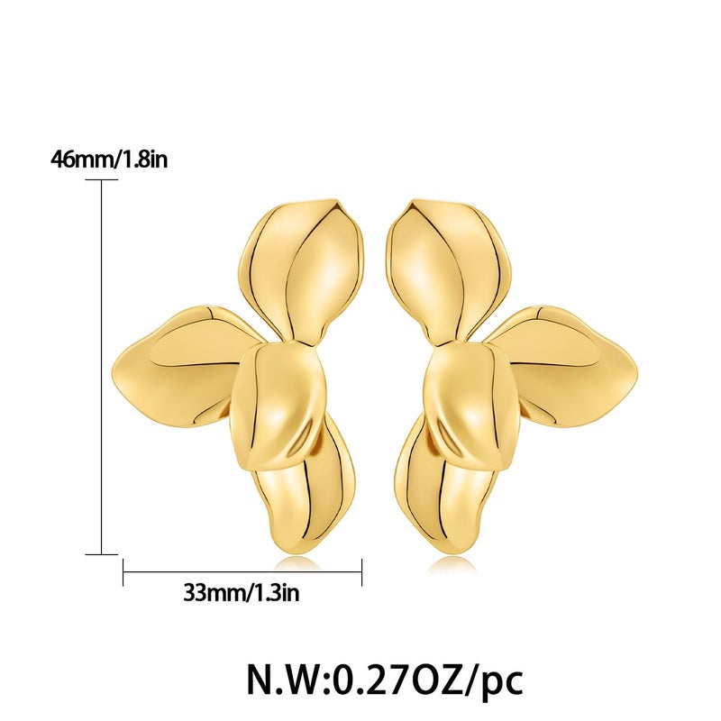 FAUTHENTICUTE Gold Flower Earrings For Women 4pcs Statement Floral Petal Dangle Earrings Chunky Hypoallergenic Leaf Earring - Image 5