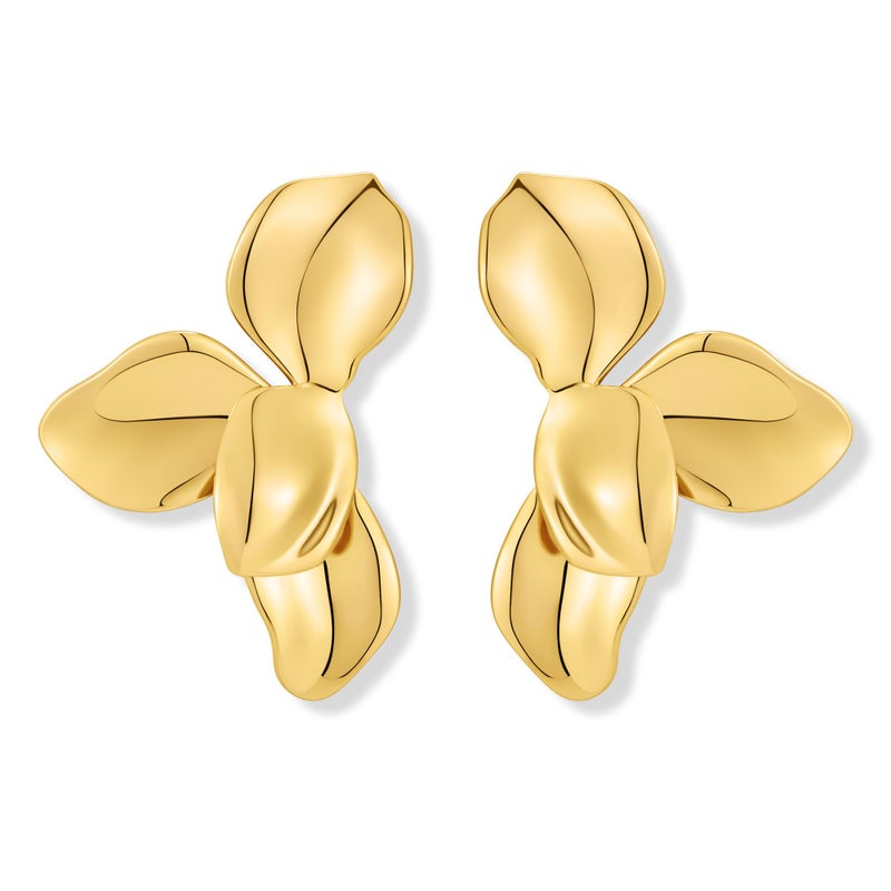 FAUTHENTICUTE Gold Flower Earrings For Women 4pcs Statement Floral Petal Dangle Earrings Chunky Hypoallergenic Leaf Earring - Image 1