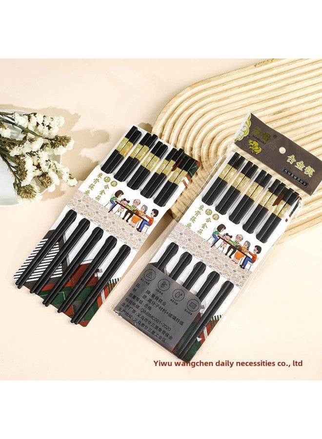 Card Bag 5 Pairs Of Jinfu Alloy Chopsticks Hotel Household Non-slip Non-mildew Disinfection Chopsticks Alloy Chopsticks Wholesale-Color:5 Double Pocket Jinfu Alloy Chopsticks-Specifications:24cm  - Image 2