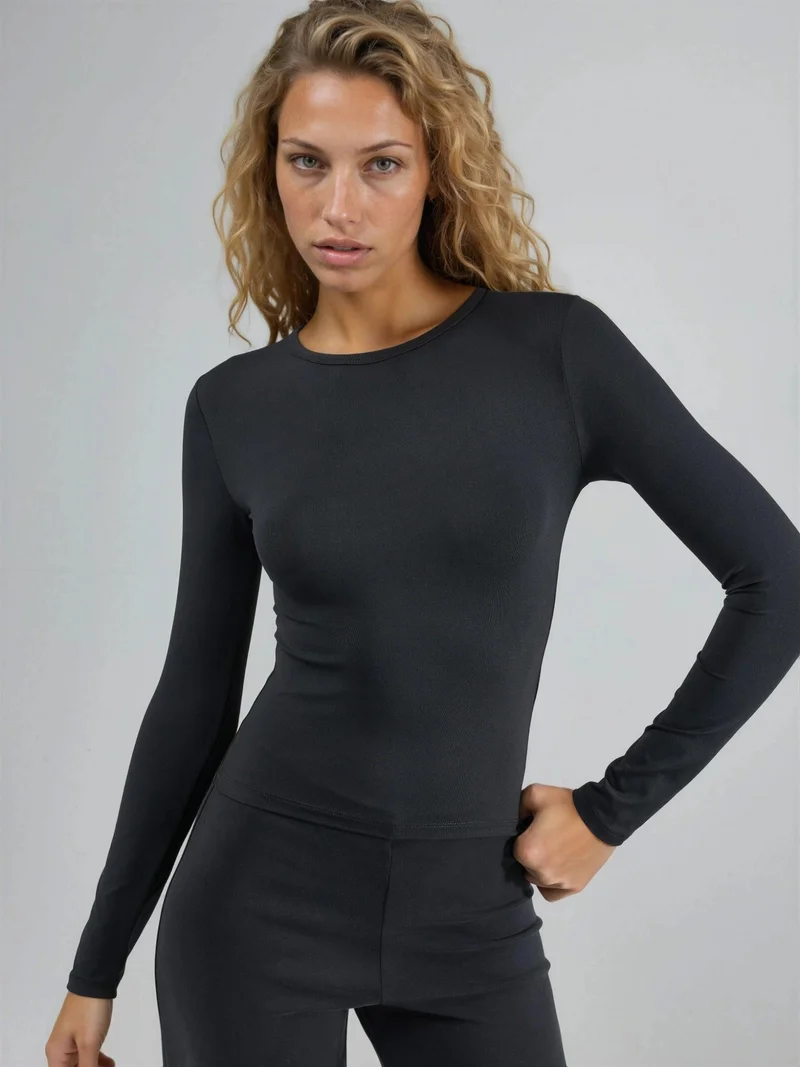 Busem BUSEM Slim Fit Crew Neck Long Sleeve Blouse