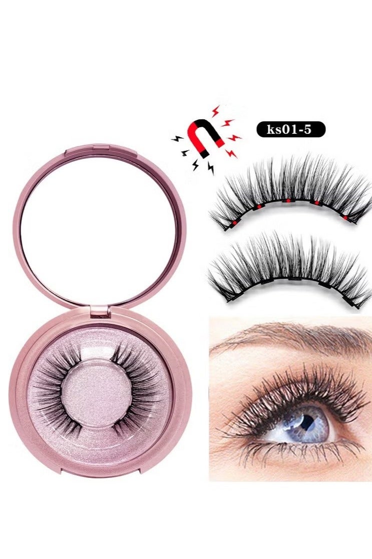 Dougez 2 Pairs Magnetic Eyeliner With Eyelashes And Tweezer Set Rose Gold/Black - ks01 - Image 1