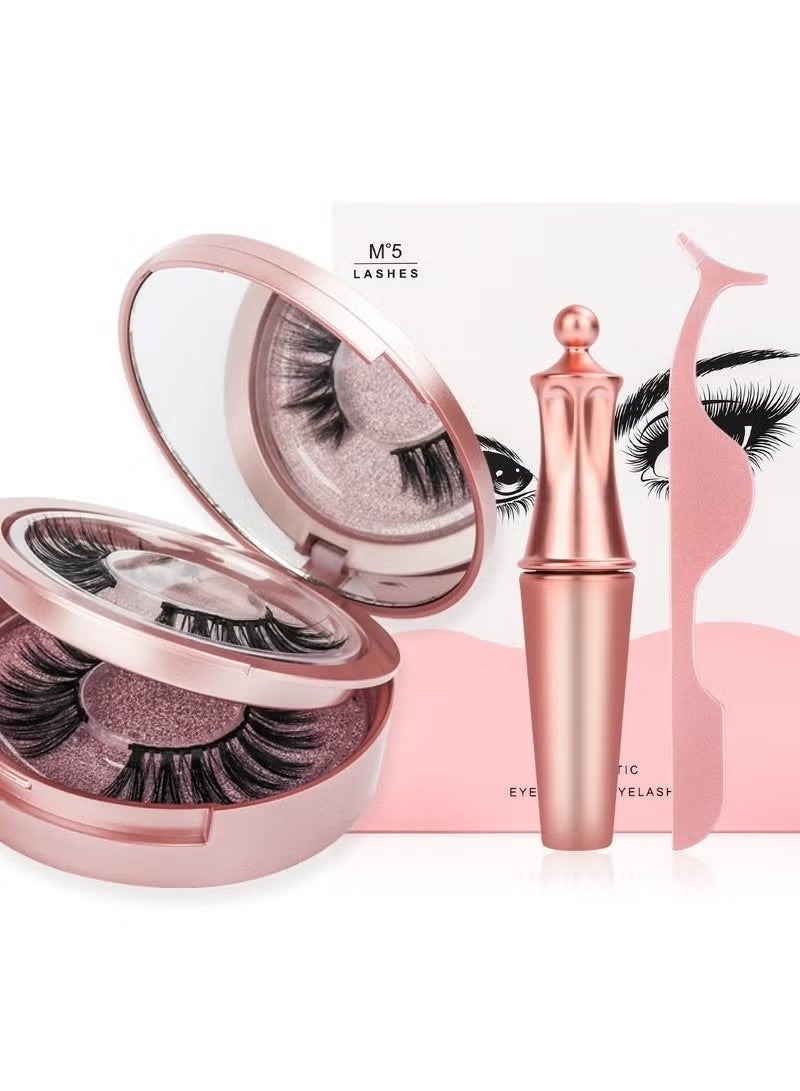 Dougez 2 Pairs Magnetic Eyeliner With Eyelashes And Tweezer Set Rose Gold/Black - ks01 - Image 3