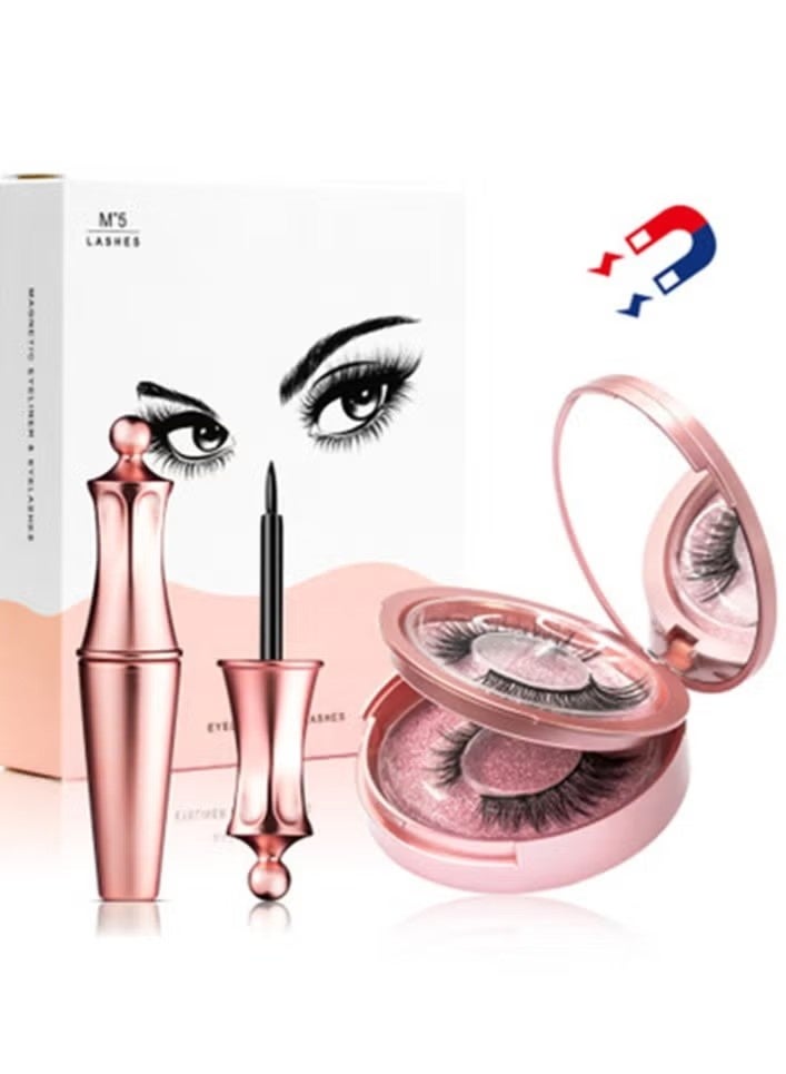 Dougez 2 Pairs Magnetic Eyeliner With Eyelashes And Tweezer Set Rose Gold/Black - ks01 - Image 4