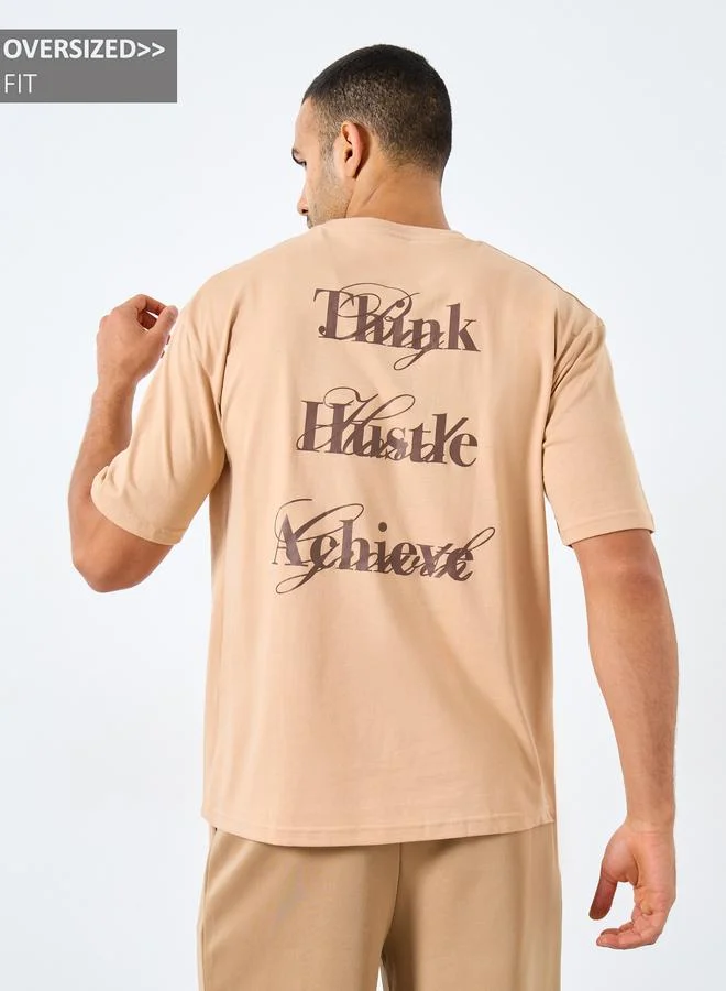 Styli Styli Men Beige Text Printed Oversized Jersey T-Shirt