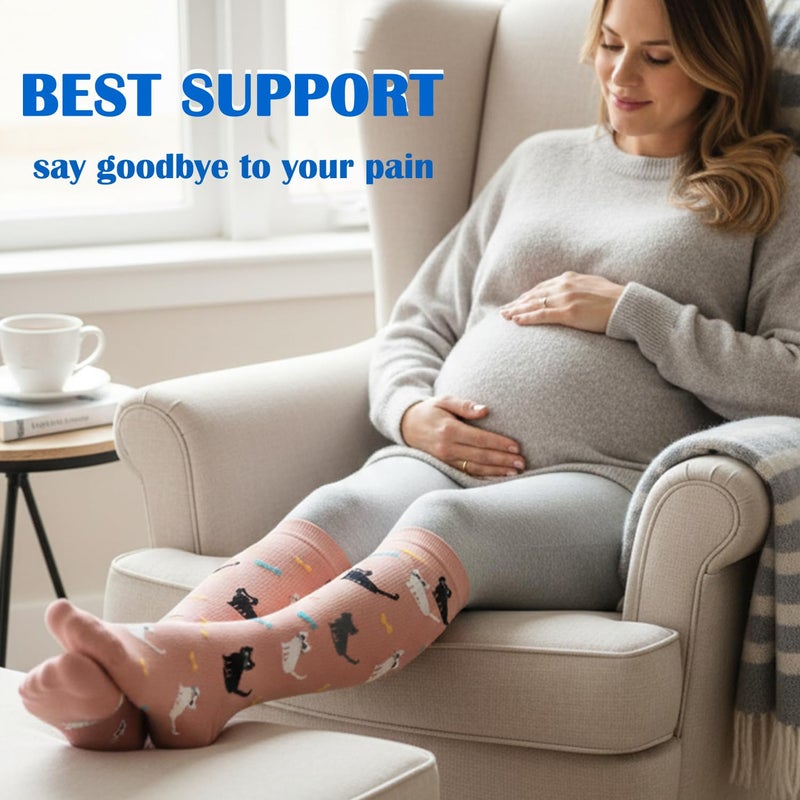 Aoliks Compression Socks for Women and Men, Knee High Support Stockings, Cute Dog and Cat Patterned Socks, Fun Animal Socks for Everyday Wear - Image 4