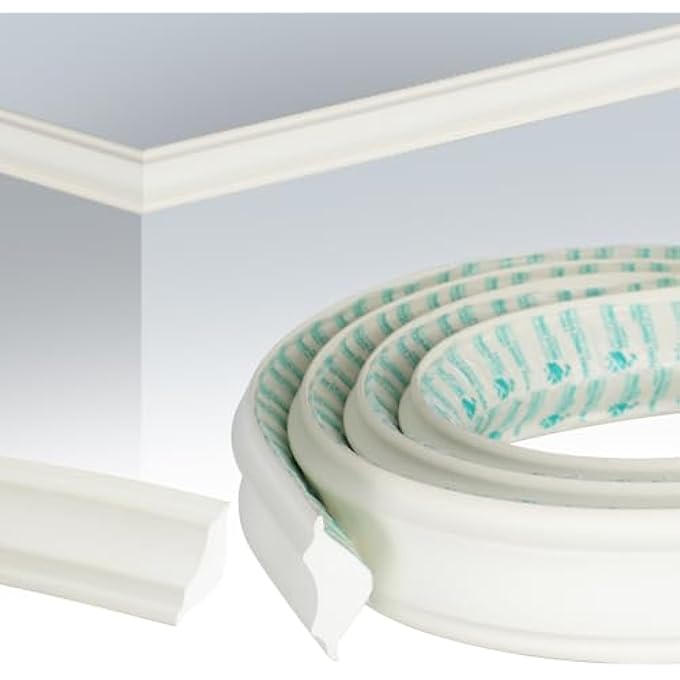 CROWN MOLDING PEEL AND STICK 197"(16 FT) LENGTH 2'WIDE SELF-ADHESIVE CEILING TRIM, FLEXIBLE WALL &CEILING MOLDING FOR DLY HOME DECORATION (OFF-WHITE) - Image 1