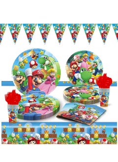xppier 87 pcs Mario theme disposable party tableware for 10 people, kids birthday party celebration, baby shower party suppliers with plates, spoons, folks, cups, napkins  - Image 1
