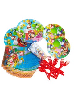 xppier 87 pcs Mario theme disposable party tableware for 10 people, kids birthday party celebration, baby shower party suppliers with plates, spoons, folks, cups, napkins  - Image 2