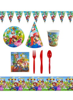 xppier 87 pcs Mario theme disposable party tableware for 10 people, kids birthday party celebration, baby shower party suppliers with plates, spoons, folks, cups, napkins  - Image 3