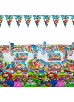 xppier 87 pcs Mario theme disposable party tableware for 10 people, kids birthday party celebration, baby shower party suppliers with plates, spoons, folks, cups, napkins  - Image 4