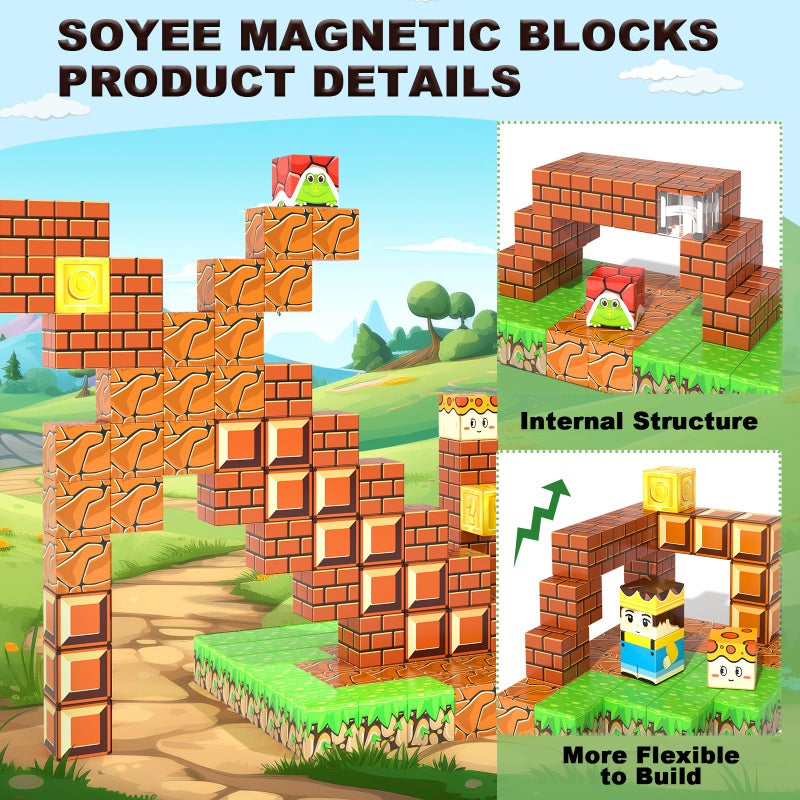 Soyee 108 قطعة من كتل المغناطيس لبناء الألعاب - كتل بناء مغناطيسية 1 بوصة لبناء عالم المغناطيس الخاص بي مجموعة مغامرات الألعاب مكعبات للأولاد والبنات من 3-5 4-6 5-7 6-8 هدايا للأطفال من 3-12 سنة لوازم مدرسية - Image 4