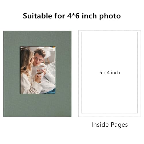 Remowith Small 4x6 Photo Album 24 Pockets Linen Cover with Front Window Portable Mini Picture Book for Travel Wedding Memories Organizer Gray Green - Image 2