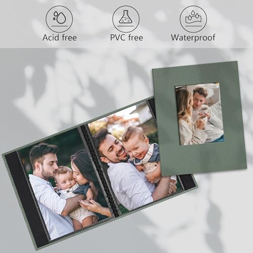 Remowith Small 4x6 Photo Album 24 Pockets Linen Cover with Front Window Portable Mini Picture Book for Travel Wedding Memories Organizer Gray Green - Image 3