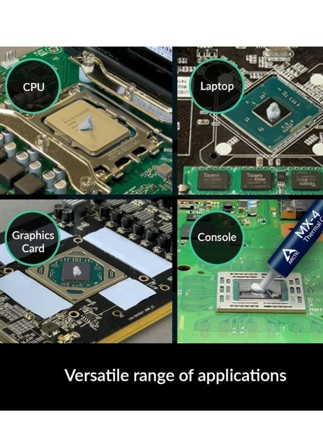 أركتيك معجون حراري MX-4، 4 غرام مع ملعقة، مصنوع من السيليكون، موصل حراري عالي، غير موصل للحرارة، آمن للاستخدام مع أجهزة الكمبيوتر (CPU، GPU، PC، PS4، XBOX)، يدوم طويلاً، آمن للاستخدام، يشتت الحرارة. - Image 5