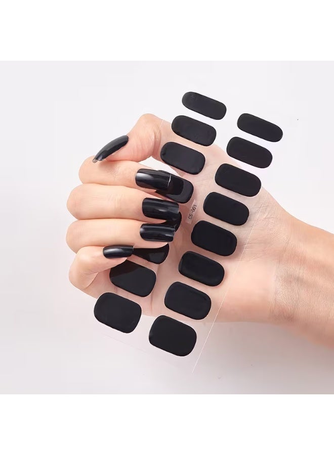 LANGMANNI 20Pcs Solid Black Nail Art Stickers, Self-Adhesive Nail Wraps with Glossy Finish, Full Cover Nail Decals for Women & Girls - Image 1