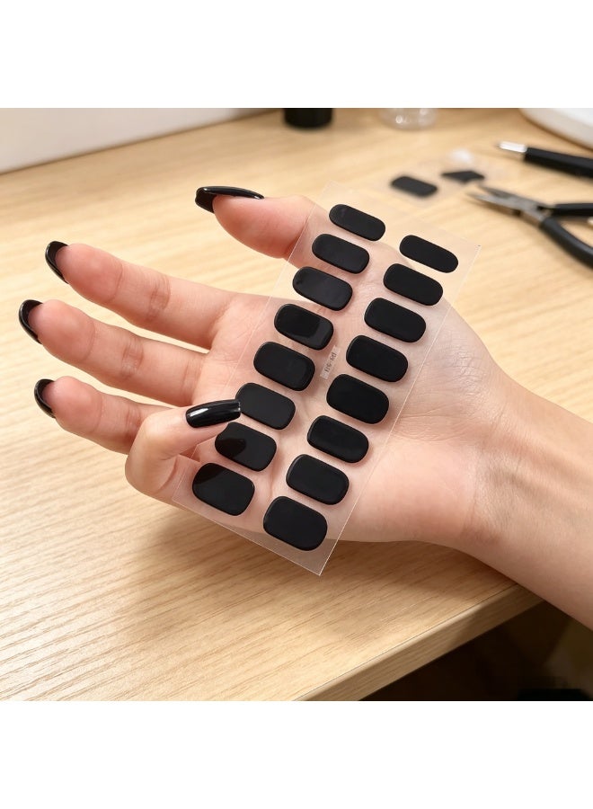 LANGMANNI 20Pcs Solid Black Nail Art Stickers, Self-Adhesive Nail Wraps with Glossy Finish, Full Cover Nail Decals for Women & Girls - Image 2
