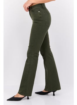 Robe Di Kappa Women Flare Fit Solid Wide Leg Stretchable Jeans, Olive  - Image 2