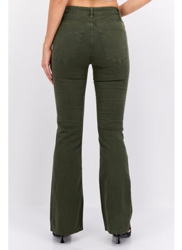 Robe Di Kappa Women Flare Fit Solid Wide Leg Stretchable Jeans, Olive  - Image 3