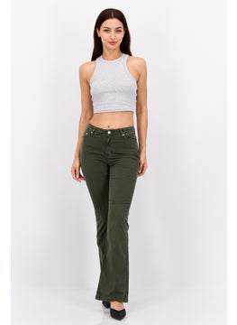 Robe Di Kappa Women Flare Fit Solid Wide Leg Stretchable Jeans, Olive  - Image 4