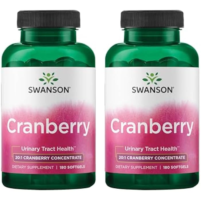 Swanson Cranberry 20:1 Juice Concentrate Urinary Tract and Kidney Health Supplement for Women and Adults Seeking Bladder Support with Vitamins C & E (180 Softgels, 2 Pack) - Image 1