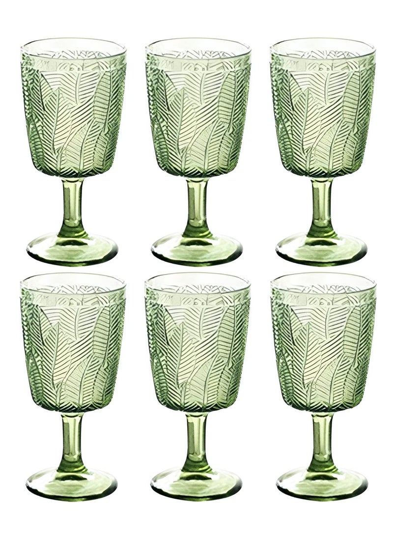 Jolley Stained Glass Tall Glasses (Vintage), 11 oz Vintage Embossed Leaf Pattern, Green Drinking Glasses (Pack of 6), Mugs / Tall Glasses / Vintage Glasses / Juice Glasses (For Weddings, Parties, Homes). - Image 1