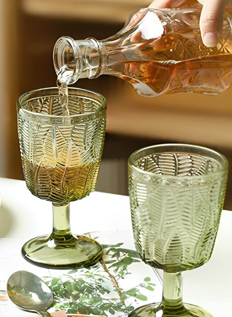 Jolley Stained Glass Tall Glasses (Vintage), 11 oz Vintage Embossed Leaf Pattern, Green Drinking Glasses (Pack of 6), Mugs / Tall Glasses / Vintage Glasses / Juice Glasses (For Weddings, Parties, Homes). - Image 2