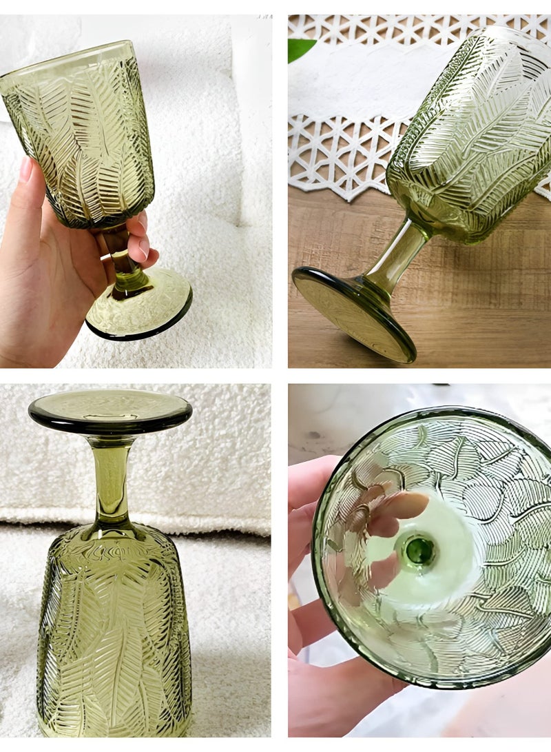 Jolley Stained Glass Tall Glasses (Vintage), 11 oz Vintage Embossed Leaf Pattern, Green Drinking Glasses (Pack of 6), Mugs / Tall Glasses / Vintage Glasses / Juice Glasses (For Weddings, Parties, Homes). - Image 3